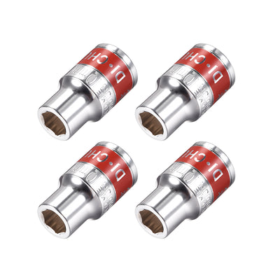 Harfington 4 Pcs 1/2-Inch Drive by 10mm Shallow Socket with Red Band, Cr-V, 6-Point, Metric