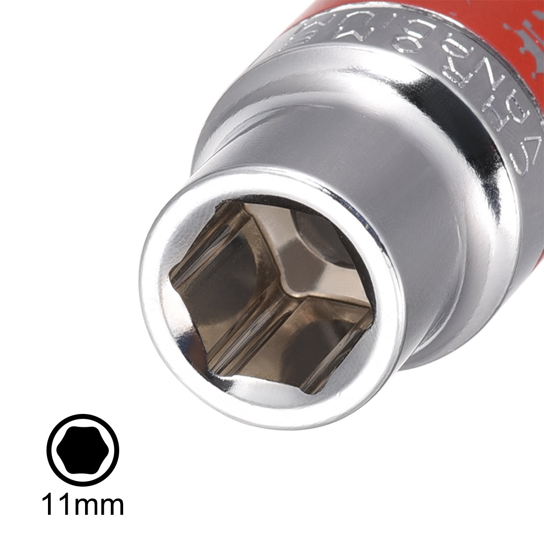 Harfington 4 Pcs 1/2-Inch Drive by 11mm Shallow Socket with Red Band, Cr-V, 6-Point, Metric