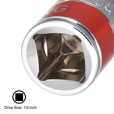 Harfington 4 Pcs 1/2-Inch Drive by 12mm Shallow Socket with Red Band, Cr-V, 6-Point, Metric