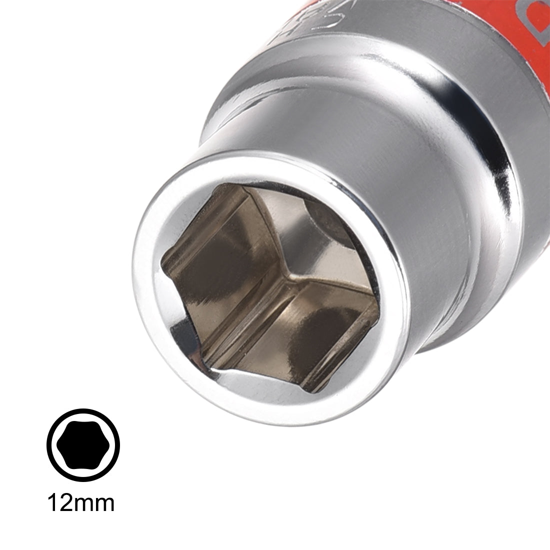 Harfington 4 Pcs 1/2-Inch Drive by 12mm Shallow Socket with Red Band, Cr-V, 6-Point, Metric