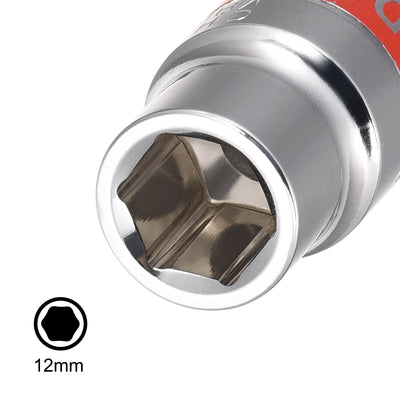 Harfington 4 Pcs 1/2-Inch Drive by 12mm Shallow Socket with Red Band, Cr-V, 6-Point, Metric