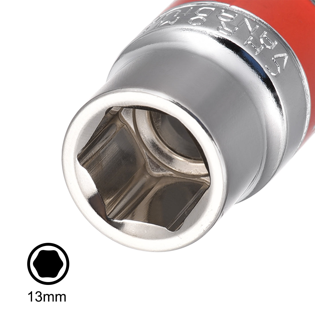 Harfington 2 Pcs 1/2-Inch Drive by 13mm Shallow Socket with Red Band, Cr-V, 6-Point, Metric