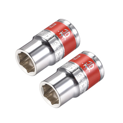 Harfington 2 Pcs 1/2-Inch Drive by 13mm Shallow Socket with Red Band, Cr-V, 6-Point, Metric