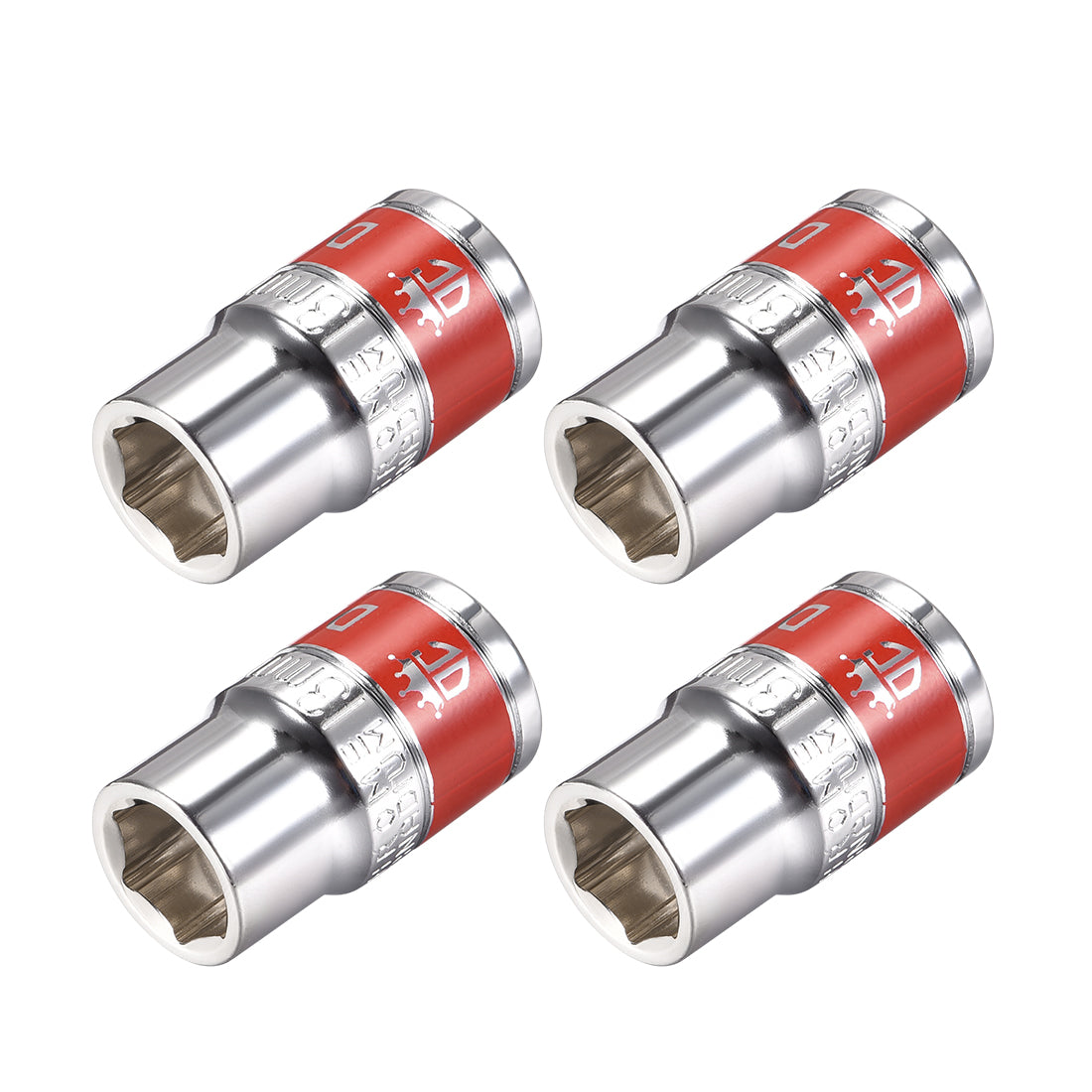 Harfington 4 Pcs 1/2-Inch Drive by 13mm Shallow Socket with Red Band, Cr-V, 6-Point, Metric