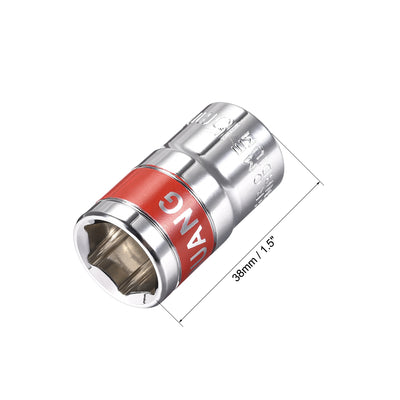 Harfington 2 Pcs 1/2-Inch Drive by 15mm Shallow Socket with Red Band, Cr-V, 6-Point, Metric