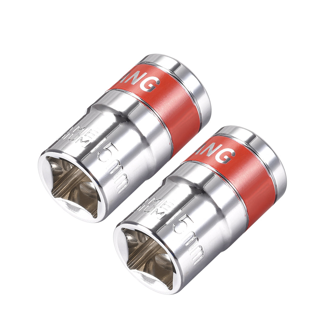 Harfington 2 Pcs 1/2-Inch Drive by 15mm Shallow Socket with Red Band, Cr-V, 6-Point, Metric