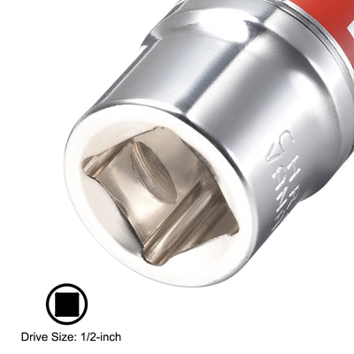 Harfington 4 Pcs 1/2-Inch Drive by 15mm Shallow Socket with Red Band, Cr-V, 6-Point, Metric