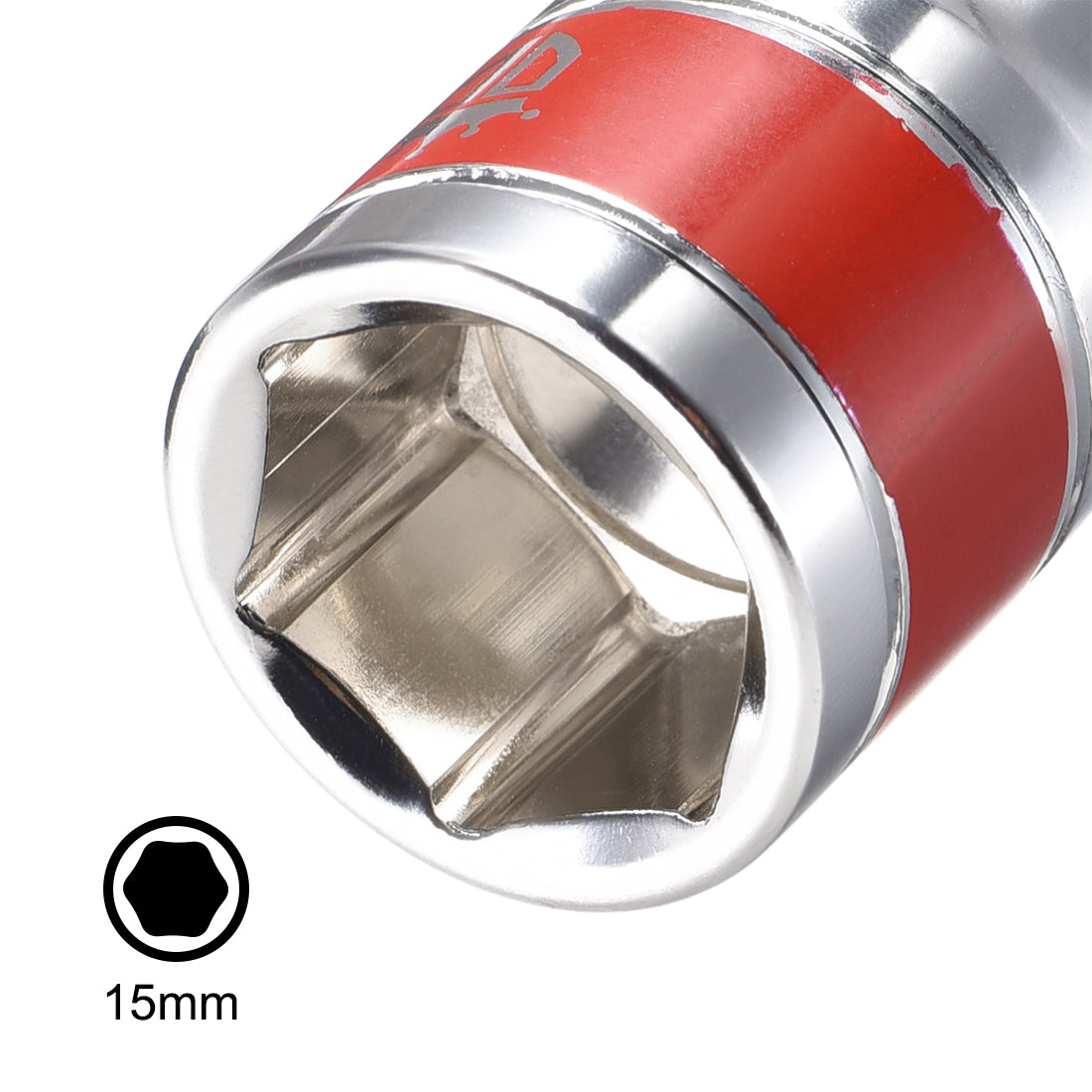 Harfington 4 Pcs 1/2-Inch Drive by 15mm Shallow Socket with Red Band, Cr-V, 6-Point, Metric