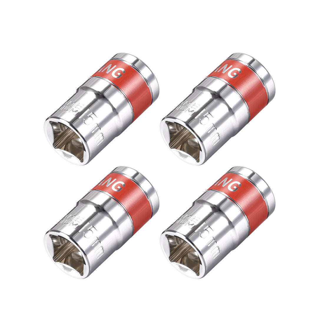 Harfington 4 Pcs 1/2-Inch Drive by 15mm Shallow Socket with Red Band, Cr-V, 6-Point, Metric