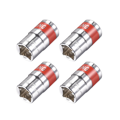 Harfington 4 Pcs 1/2-Inch Drive by 15mm Shallow Socket with Red Band, Cr-V, 6-Point, Metric