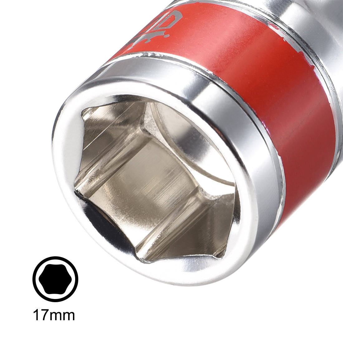 Harfington 2 Pcs 1/2-Inch Drive by 17mm Shallow Socket with Red Band, Cr-V, 6-Point, Metric