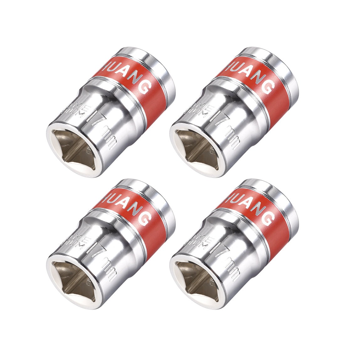 Harfington 4 Pcs 1/2-Inch Drive by 17mm Shallow Socket with Red Band, Cr-V, 6-Point, Metric