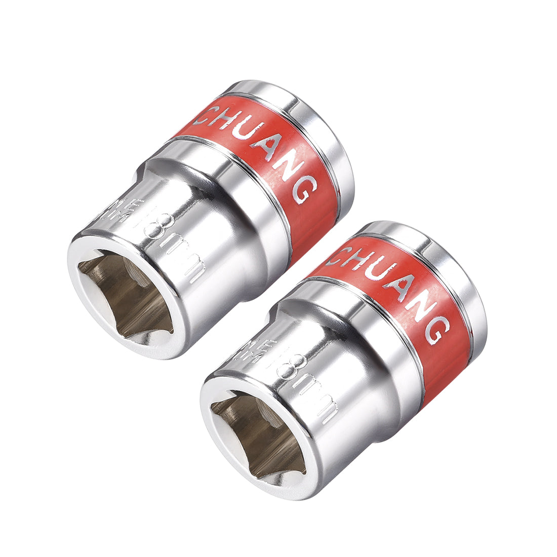 Harfington 2 Pcs 1/2-Inch Drive by 18mm Shallow Socket with Red Band, Cr-V, 6-Point, Metric