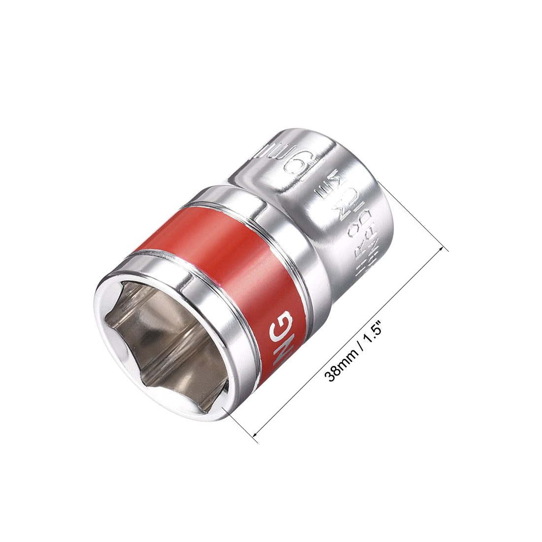 Harfington 4 Pcs 1/2-Inch Drive by 19mm Shallow Socket with Red Band, Cr-V, 6-Point, Metric