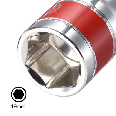 Harfington 4 Pcs 1/2-Inch Drive by 19mm Shallow Socket with Red Band, Cr-V, 6-Point, Metric