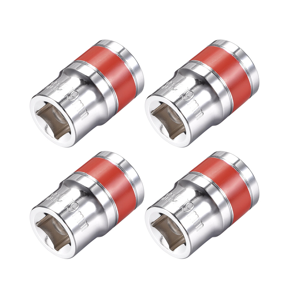 Harfington 4 Pcs 1/2-Inch Drive by 19mm Shallow Socket with Red Band, Cr-V, 6-Point, Metric