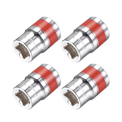 Harfington 4 Pcs 1/2-Inch Drive by 19mm Shallow Socket with Red Band, Cr-V, 6-Point, Metric
