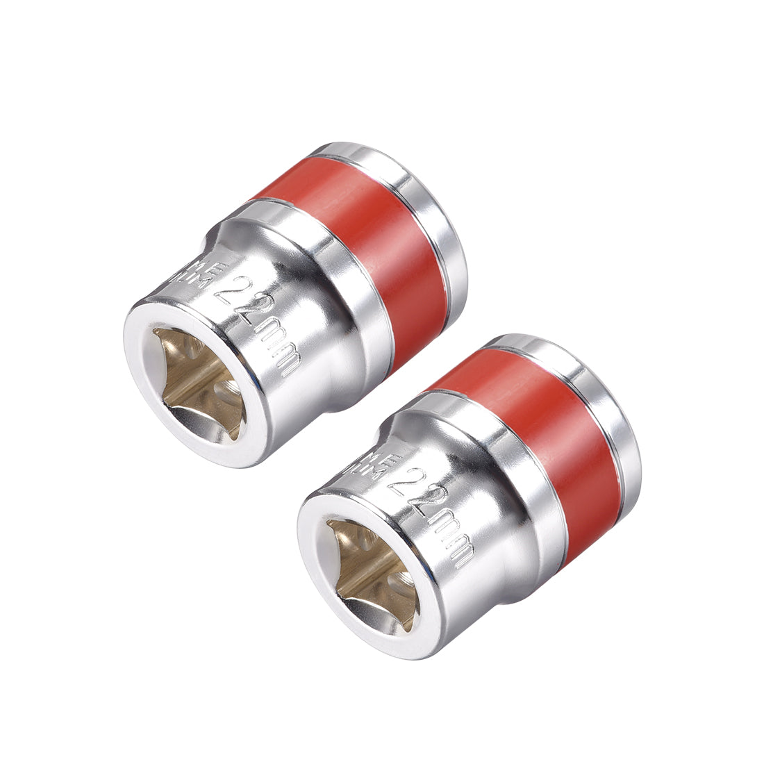 Harfington 2 Pcs 1/2-Inch Drive by 22mm Shallow Socket with Red Band, Cr-V, 6-Point, Metric