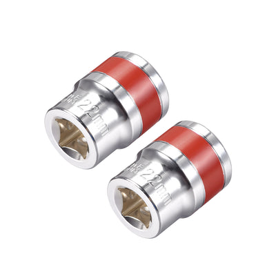 Harfington 2 Pcs 1/2-Inch Drive by 22mm Shallow Socket with Red Band, Cr-V, 6-Point, Metric