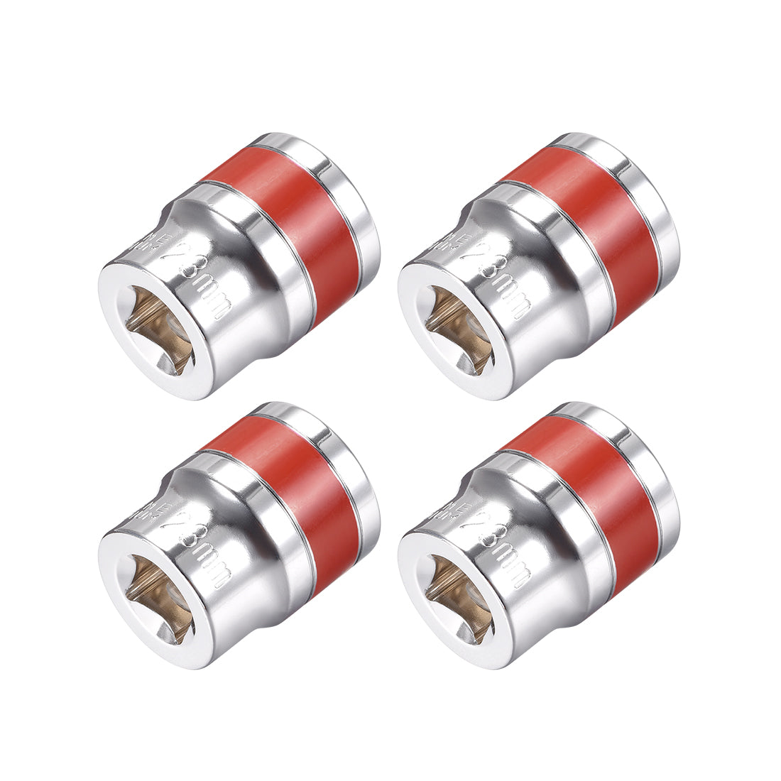 Harfington 4 Pcs 1/2-Inch Drive by 23mm Shallow Socket with Red Band, Cr-V, 6-Point, Metric