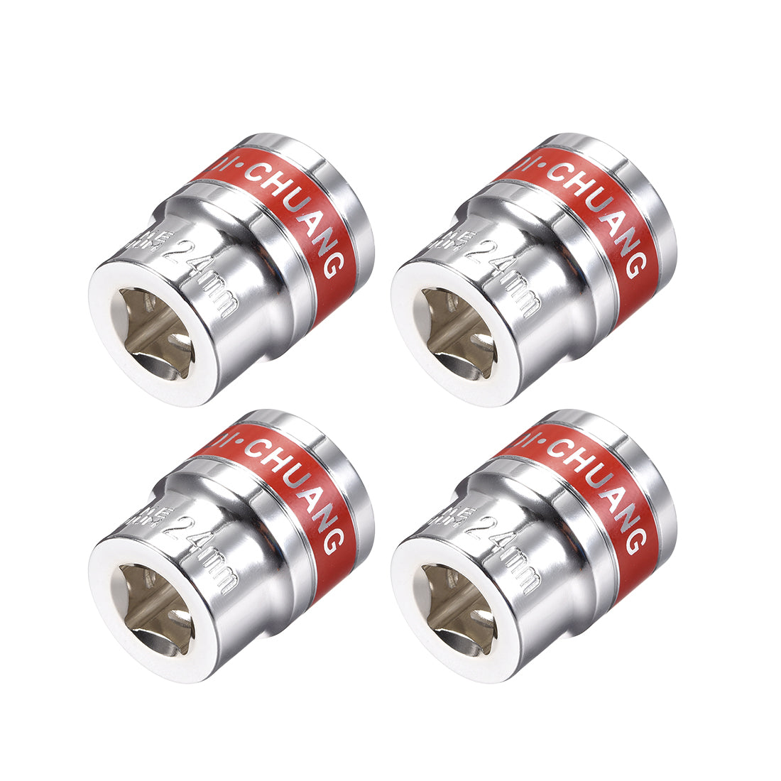 Harfington 4 Pcs 1/2-Inch Drive by 24mm Shallow Socket with Red Band, Cr-V, 6-Point, Metric