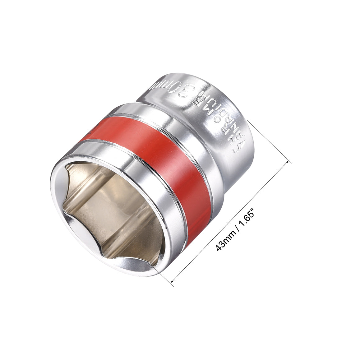 Harfington 2 Pcs 1/2-Inch Drive by 30mm Shallow Socket with Red Band, Cr-V, 6-Point, Metric