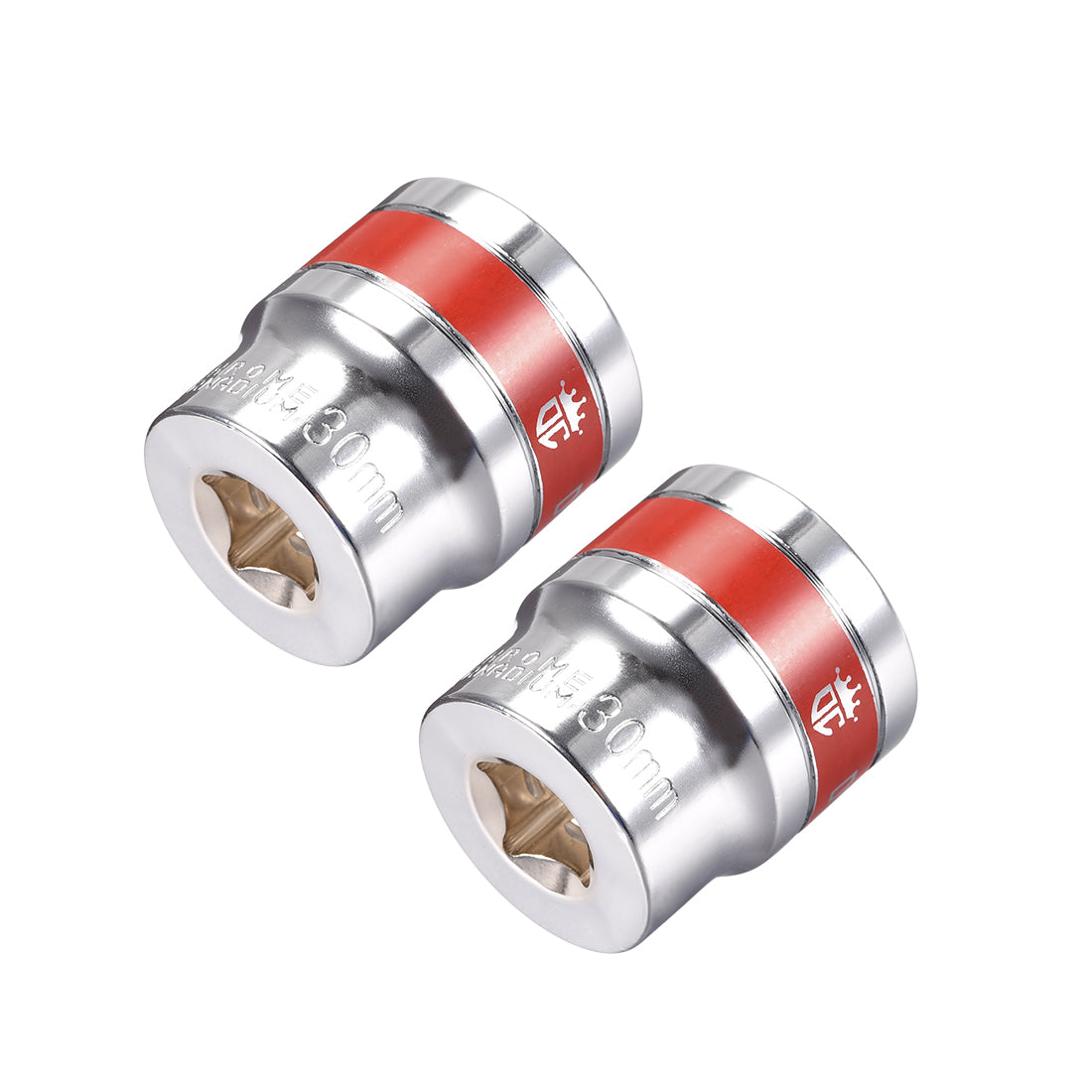 Harfington 2 Pcs 1/2-Inch Drive by 30mm Shallow Socket with Red Band, Cr-V, 6-Point, Metric