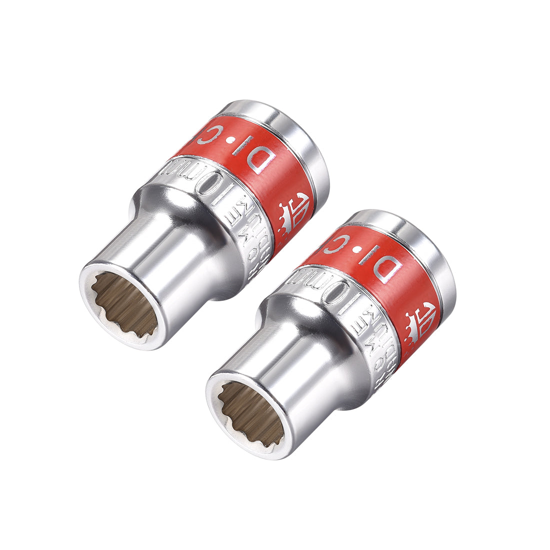 Harfington 2 Pcs 1/2-Inch Drive by 10mm Shallow Socket with Red Band, Cr-V, 12-Point, Metric