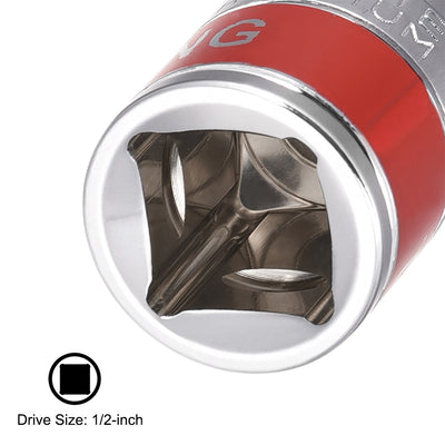 Harfington 2 Pcs 1/2-Inch Drive by 12mm Shallow Socket with Red Band, Cr-V, 12-Point, Metric