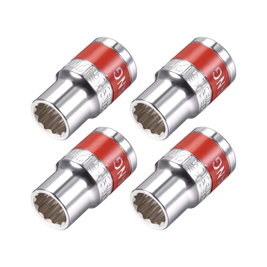 Harfington 4 Pcs 1/2-Inch Drive by 12mm Shallow Socket with Red Band, Cr-V, 12-Point, Metric