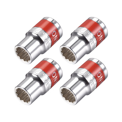 Harfington 4 Pcs 1/2-Inch Drive by 12mm Shallow Socket with Red Band, Cr-V, 12-Point, Metric