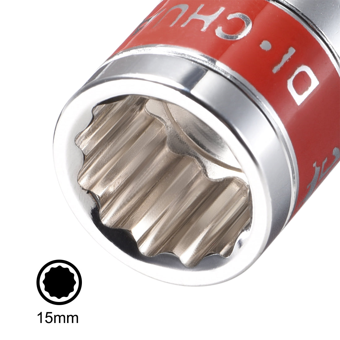 Harfington 1/2-Inch Drive by 15mm Shallow Socket with Red Band, Cr-V, 12-Point, Metric