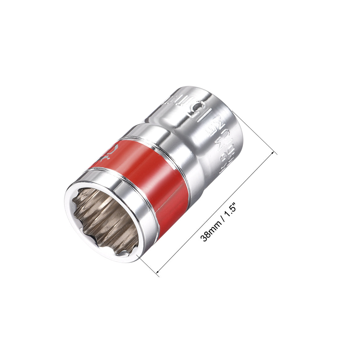 Harfington 2 Pcs 1/2-Inch Drive by 15mm Shallow Socket with Red Band, Cr-V, 12-Point, Metric