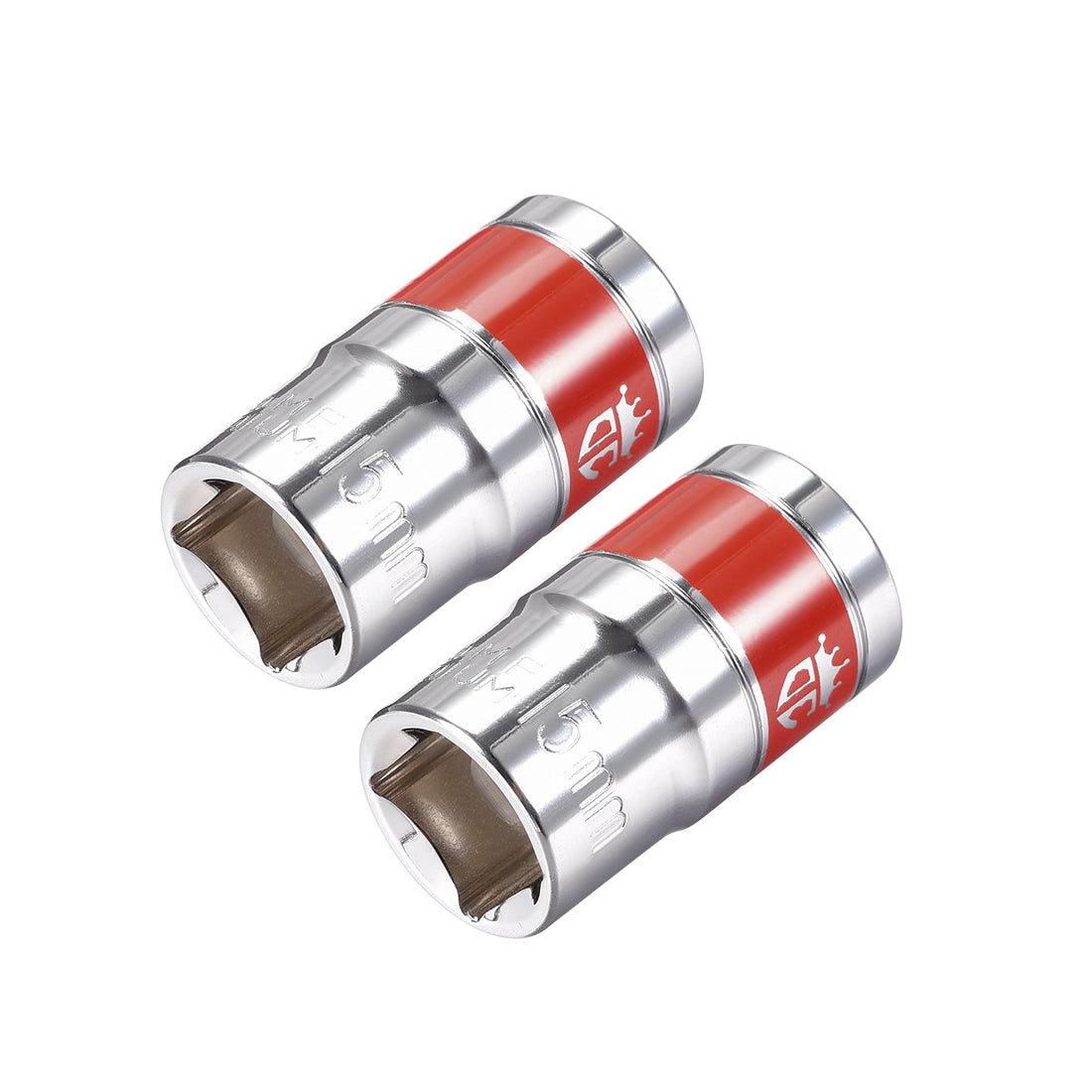 Harfington 2 Pcs 1/2-Inch Drive by 15mm Shallow Socket with Red Band, Cr-V, 12-Point, Metric