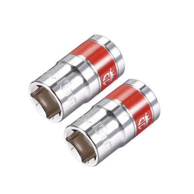 Harfington 2 Pcs 1/2-Inch Drive by 15mm Shallow Socket with Red Band, Cr-V, 12-Point, Metric