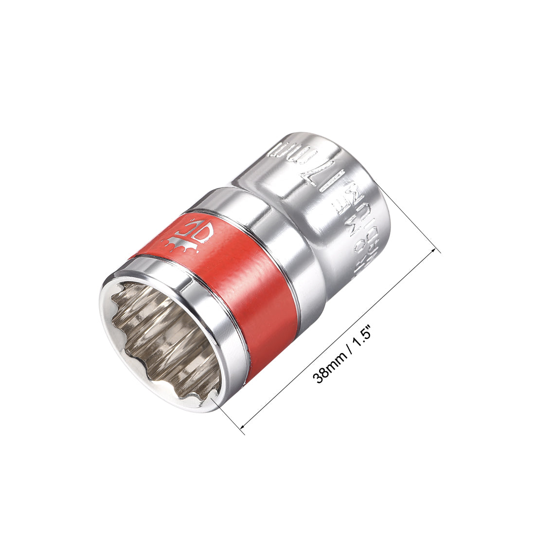 Harfington 4 Pcs 1/2-Inch Drive by 17mm Shallow Socket with Red Band, Cr-V, 12-Point, Metric