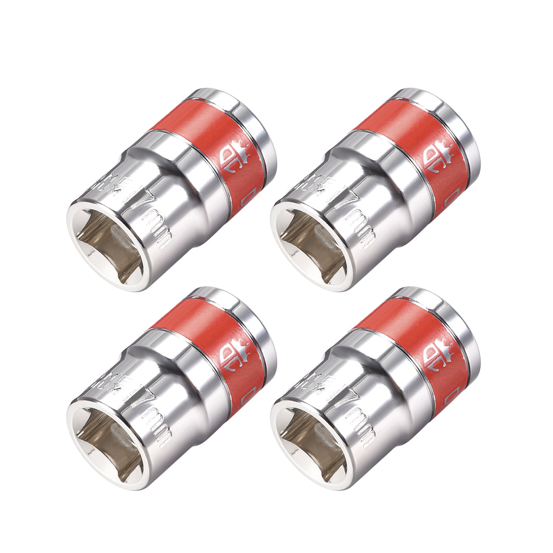Harfington 4 Pcs 1/2-Inch Drive by 17mm Shallow Socket with Red Band, Cr-V, 12-Point, Metric