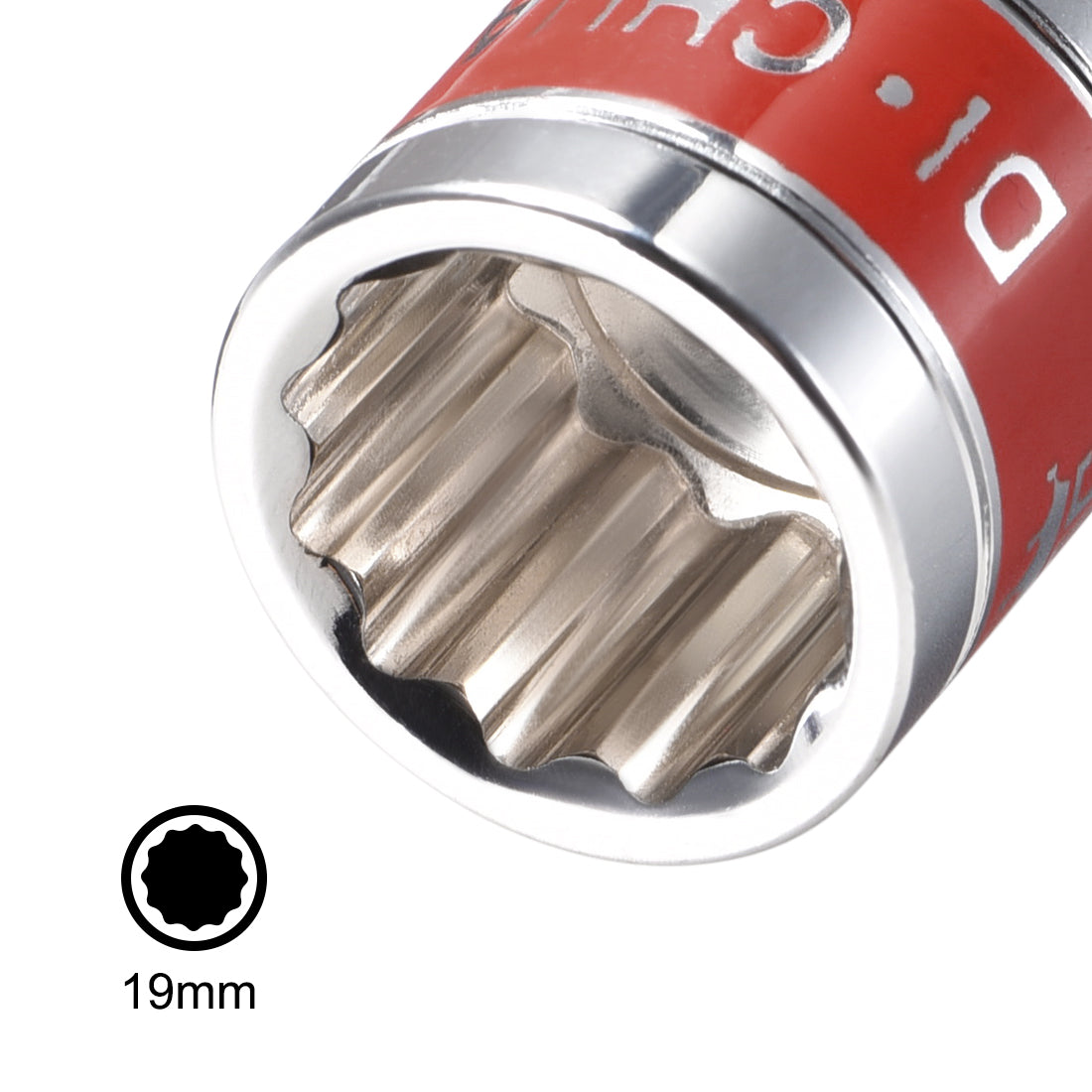 Harfington 2 Pcs 1/2-Inch Drive by 19mm Shallow Socket with Red Band, Cr-V, 12-Point, Metric