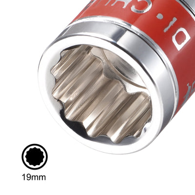 Harfington 2 Pcs 1/2-Inch Drive by 19mm Shallow Socket with Red Band, Cr-V, 12-Point, Metric