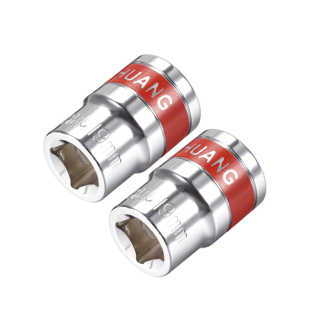 Harfington 2 Pcs 1/2-Inch Drive by 19mm Shallow Socket with Red Band, Cr-V, 12-Point, Metric