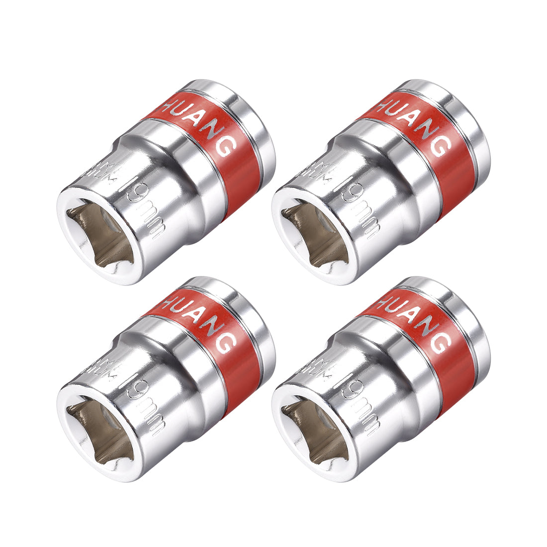Harfington 4 Pcs 1/2-Inch Drive by 19mm Shallow Socket with Red Band, Cr-V, 12-Point, Metric
