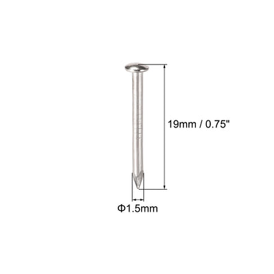 Harfington Small Tiny Nails 1.5X19mm for DIY Decorative Wooden Boxes Silver Tone 150pcs