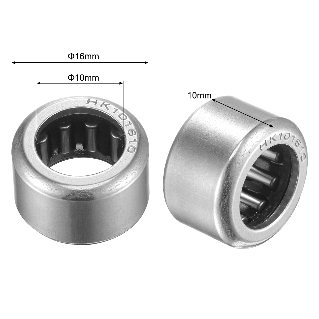 uxcell Uxcell HK Series Needle Roller Bearings, Stamping Steel Drawn Cup Metric