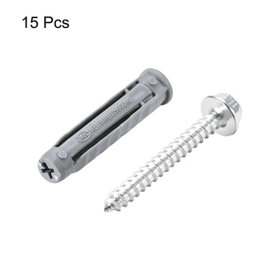 Harfington 10x50mm Plastic Expansion Tube for Drywall with Hex Screws Gray 15pcs