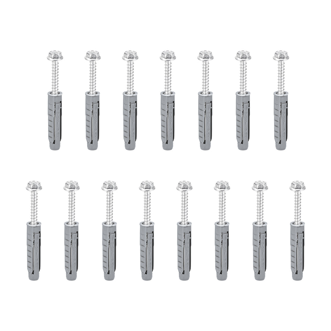 Harfington 10x50mm Plastic Expansion Tube for Drywall with Hex Screws Gray 15pcs
