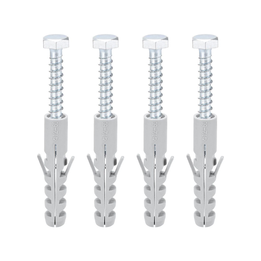 Harfington 12x60mm Plastic Expansion Tube for Drywall with Hex Screws Gray 4pcs