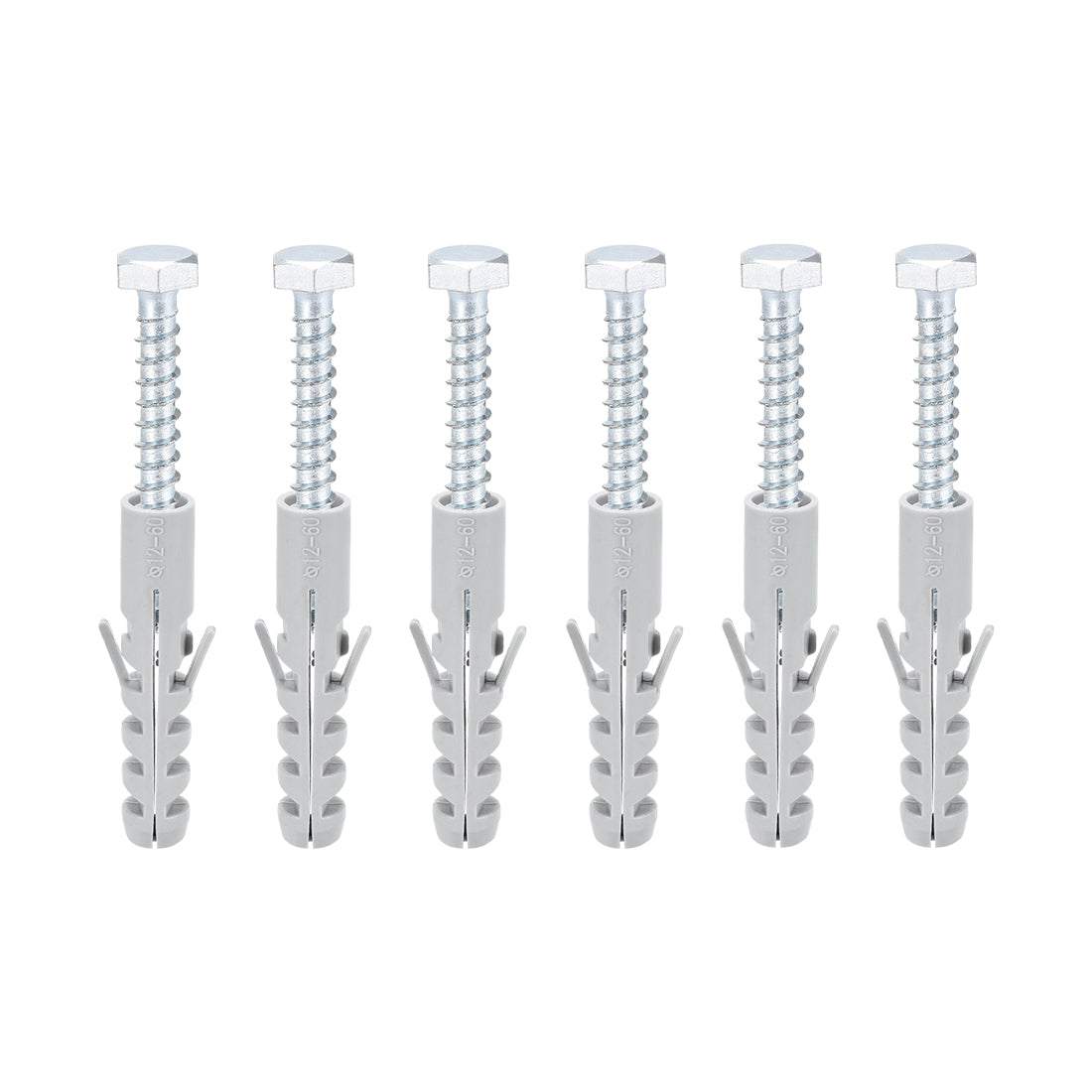 Harfington 12x60mm Plastic Expansion Tube for Drywall with Hex Screws Gray 6pcs