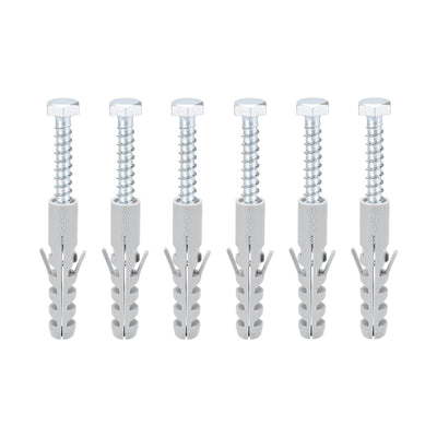 Harfington 12x60mm Plastic Expansion Tube for Drywall with Hex Screws Gray 6pcs