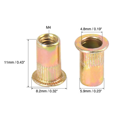 Harfington 110 Pcs Zinc Plated Carbon Steel Car Flat Head Rivet Nut Threaded Insert