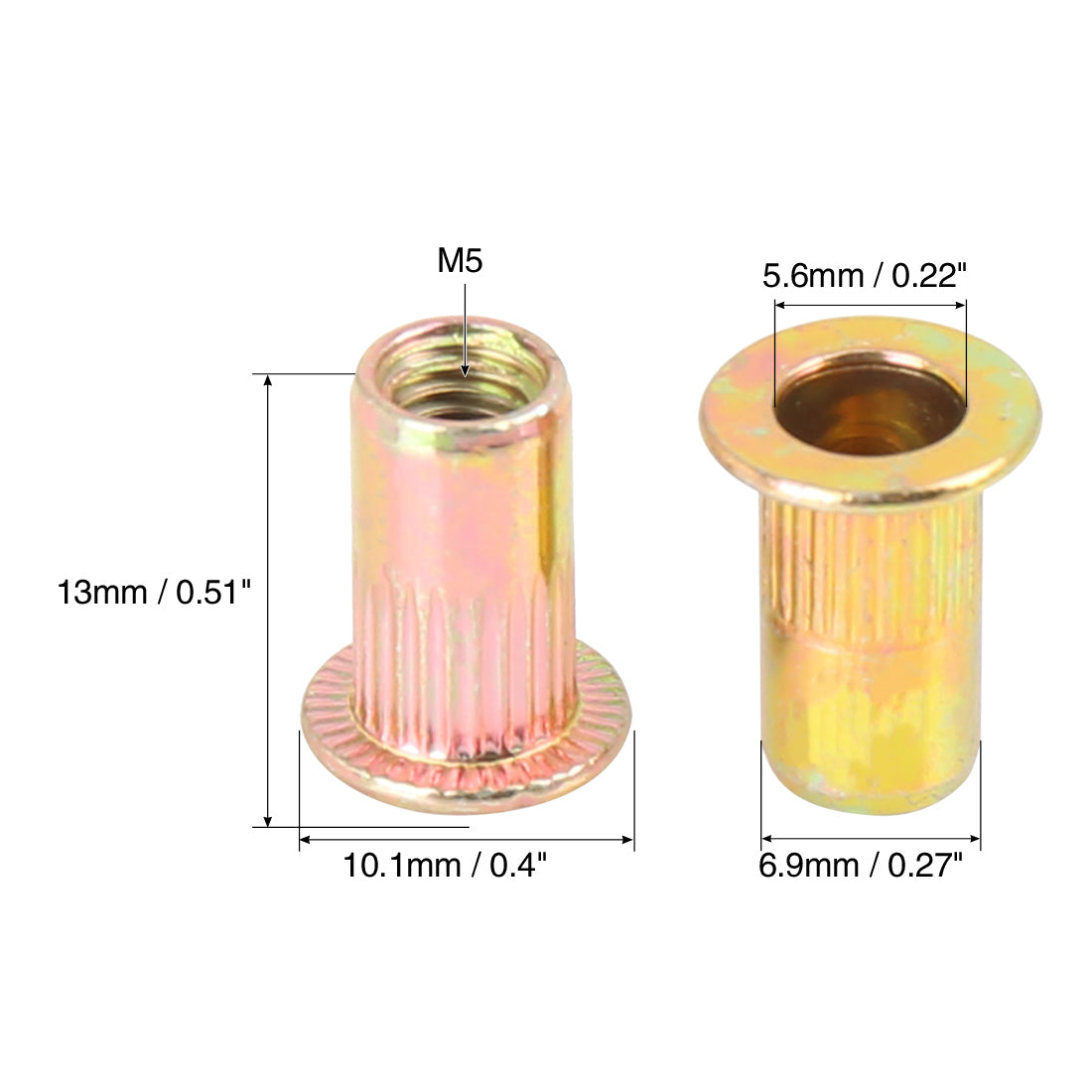 Harfington 110 Pcs Zinc Plated Carbon Steel Car Flat Head Rivet Nut Threaded Insert